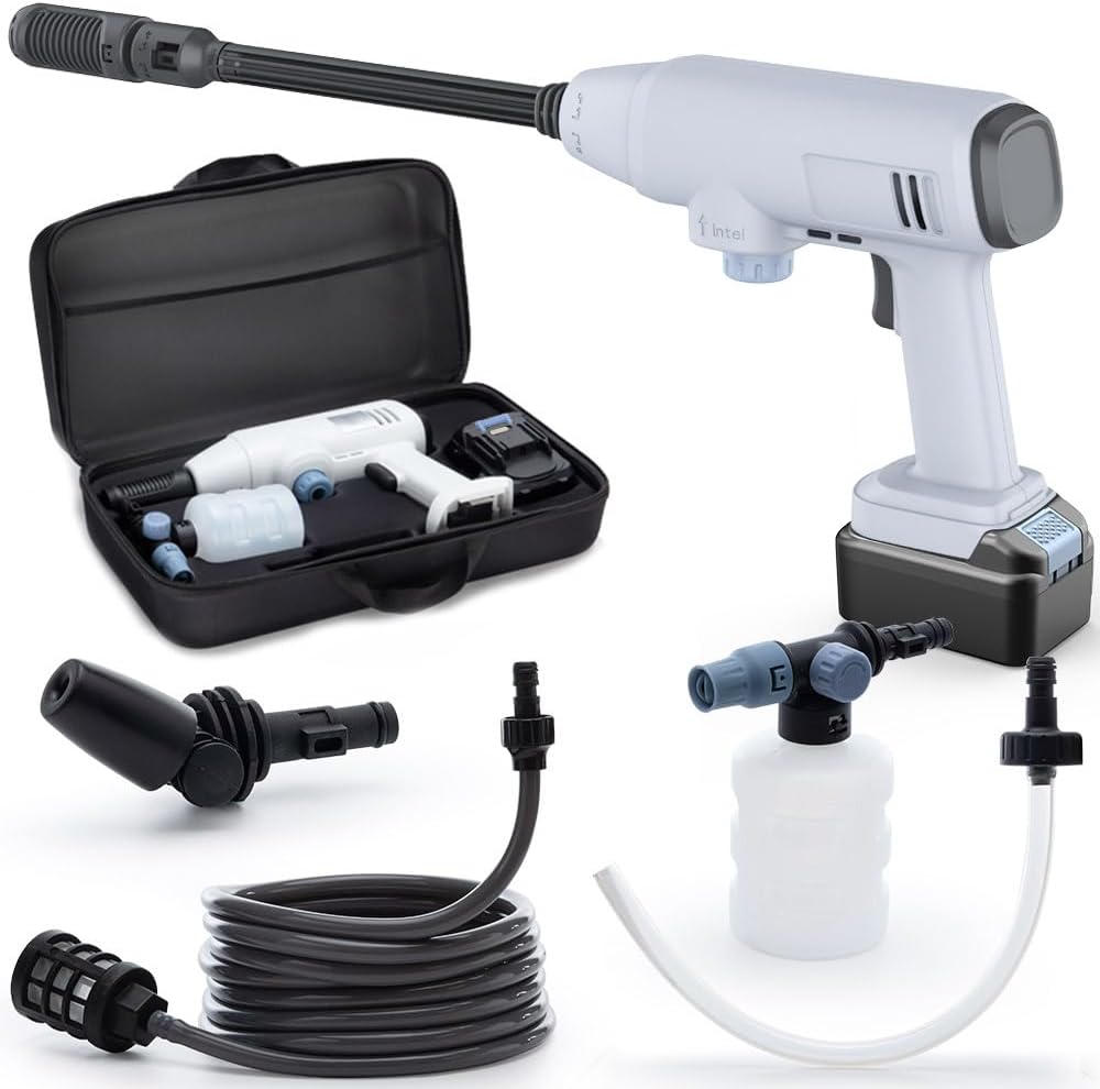 Bamboosang Idropulitrice a batteria 21V: kit pistola di lavaggio elettrica 30Bar 435PSI con batteria 4.0Ah e caricabatterie per la pulizia di auto, giardini e terrazze Bianco