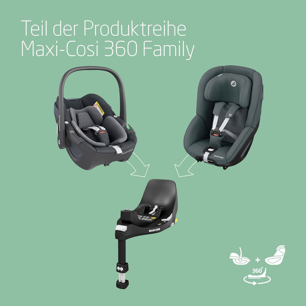 Maxi-Cosi Pebble 360 i-Size Babyschale Drehbar, Neugeborenen Autositz 360 Grad, 0–15 Monate (40–83 cm), Drehung mit einer, ClimaFlow, Easy-In-Gurt, G-CELL Seitenaufprallschutz, Essential Graphite