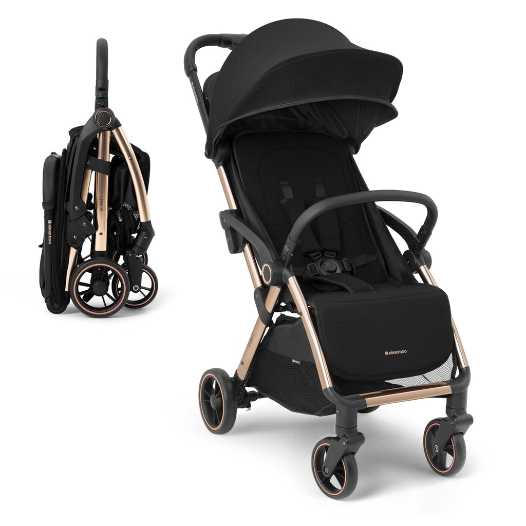 KikkaBoo EDEN Passeggino, passeggino fino a 22 kg, chiusura automatica, posizione reclinata, ultraleggero, compatto, nero