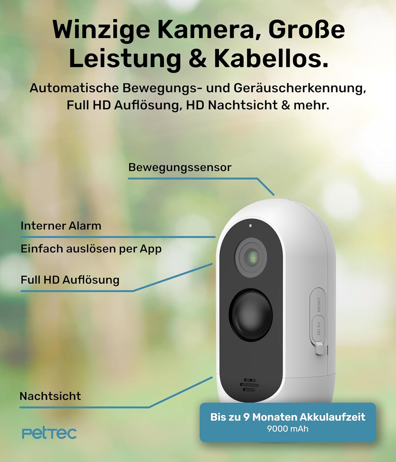 PetTec Videocamera per animali domestici a 360° e distributore automatico di cibo con espulsione di crocchette - tramite App e pulsante multifunzione - Rilevamento dei latrati - Funzione visione notturna 3MP - Telecamera per cani e gatti