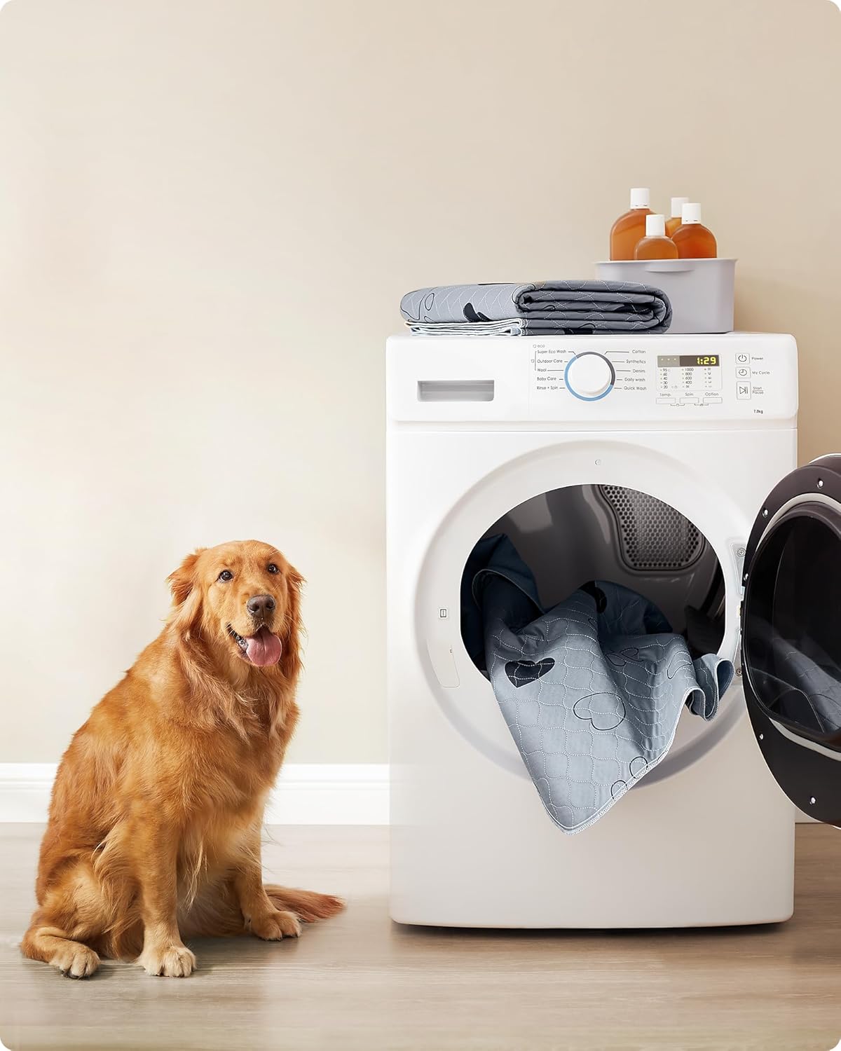 Feandrea Welpen-Unterlagen waschbar, Wiederverwendbare Matten für Hunde, 152 x 122 cm, 2er Set, XL, Hundetoilette, auslaufsicher, rutschfest, super saugfhig, Katzen, Kaninchen, grau PTD048G01