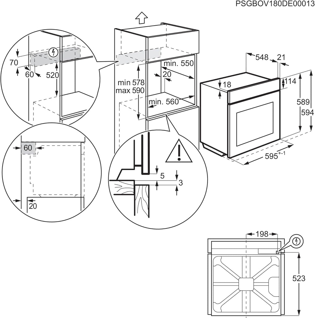 AEG Forno da incasso – Serie 5 AirFry: Risultati di cottura uniformi su 3 livelli – Pulizia Pirolitica – 25 Programmi automatici – Display touch LED – Riscaldamento rapido – Nero – BPE53516AB