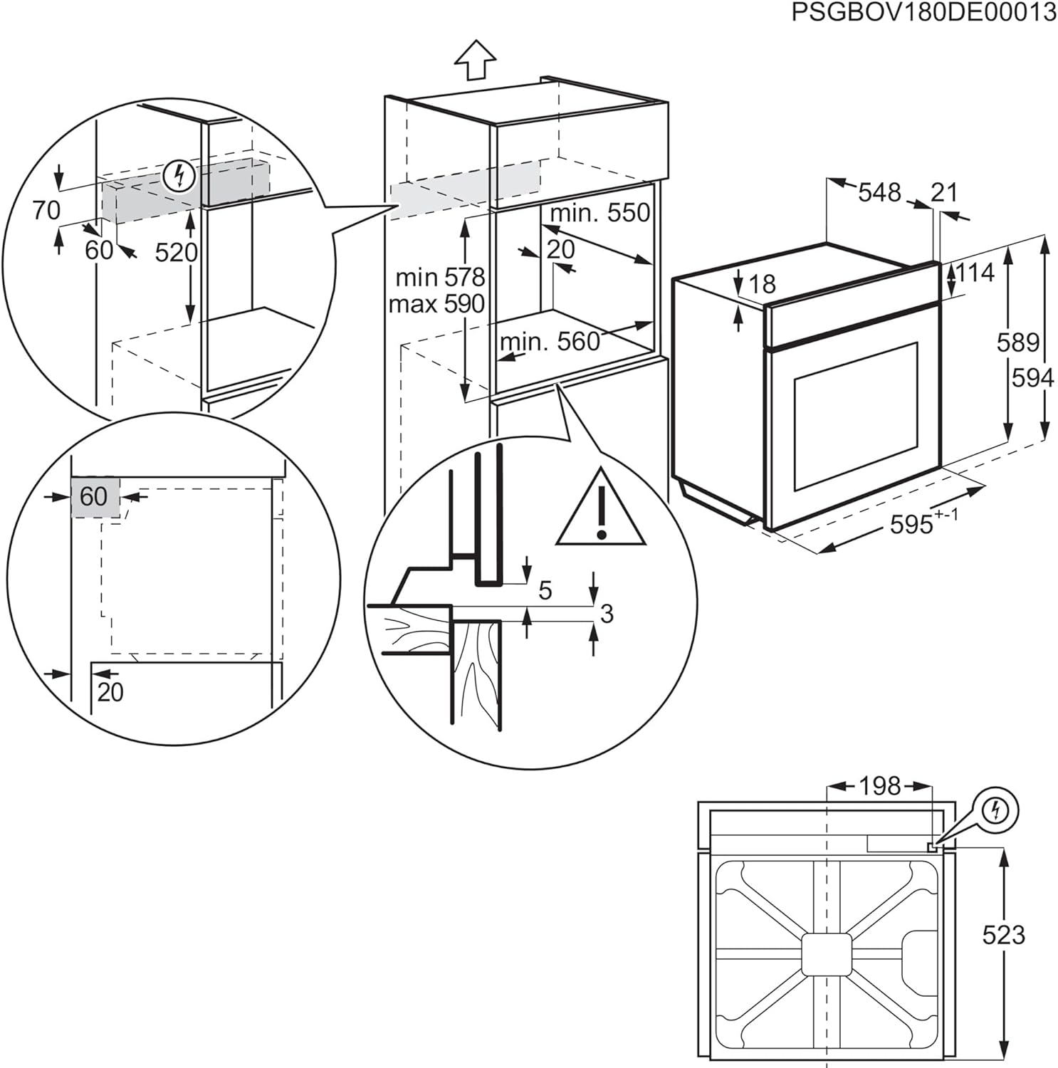 AEG Forno da incasso – Serie 5 AirFry: Risultati di cottura uniformi su 3 livelli – Pulizia Pirolitica – 25 Programmi automatici – Display touch LED – Riscaldamento rapido – Nero – BPE53516AB