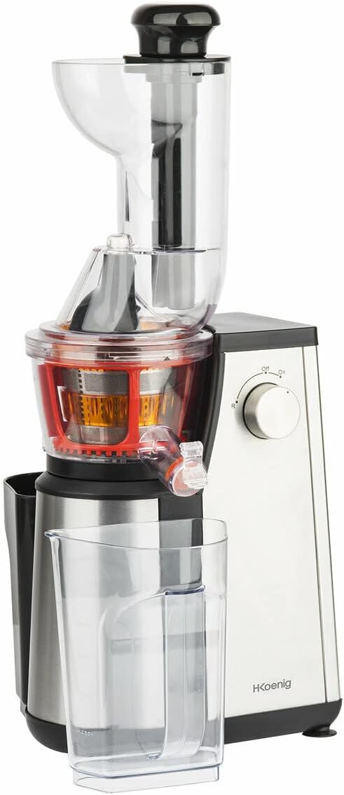 H.Koenig GSX22 Estrattore di succo / 1 L / 3 diversi filtri per sorbetto, succo denso, succo sottile / Contenitore per la polpa / Lavabile in lavastoviglie / Acciaio inossidabile /, Nero