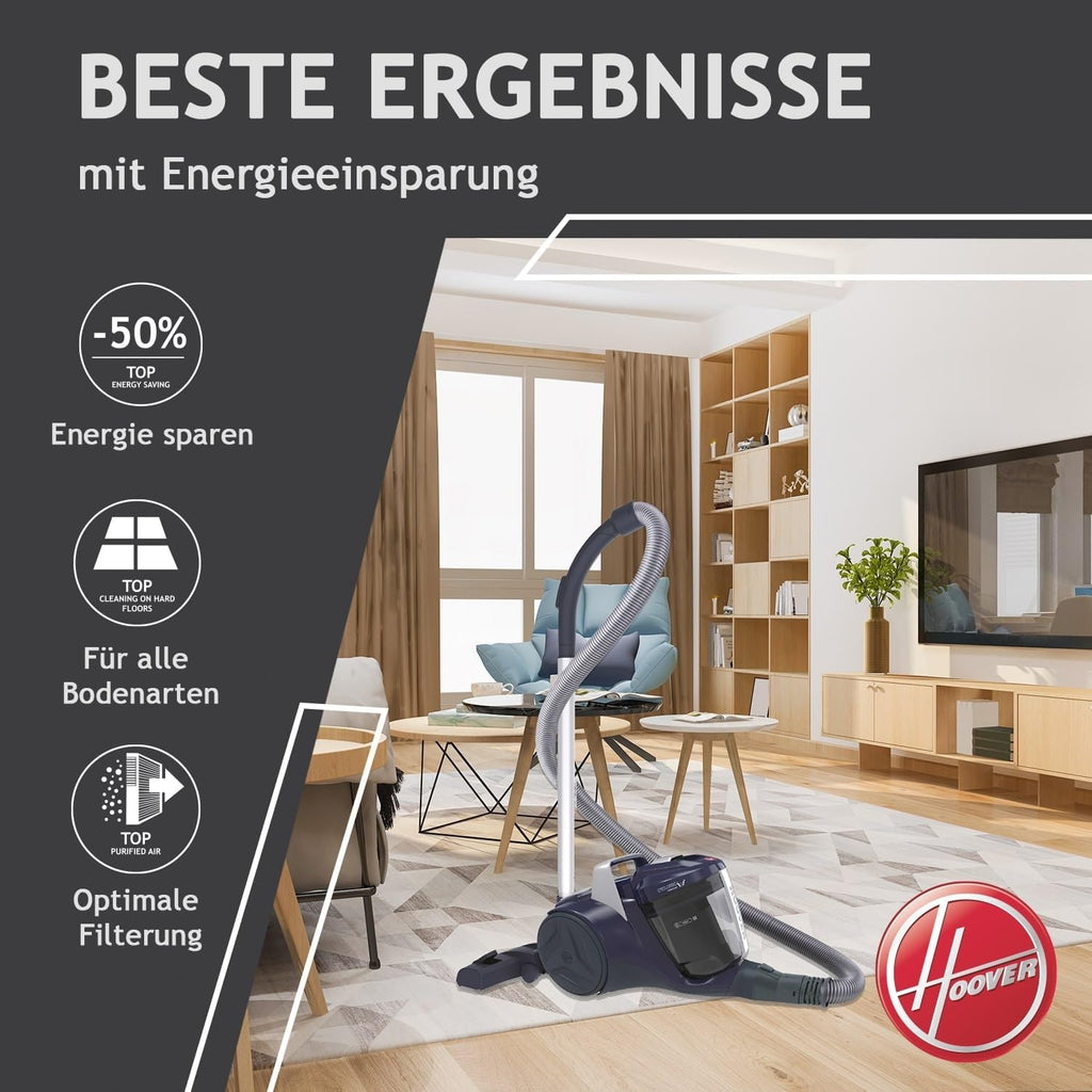 Hoover Aspirapolvere per Peli di Animali Domestici BREEZE PET con Bocchetta per Animali Domestici I Aspirapolvere senza sacco per peli di cane e gatto I Con asta regolabile, filtro EPA, cavo da 5 m con avvolgimento automatico e impugnatura