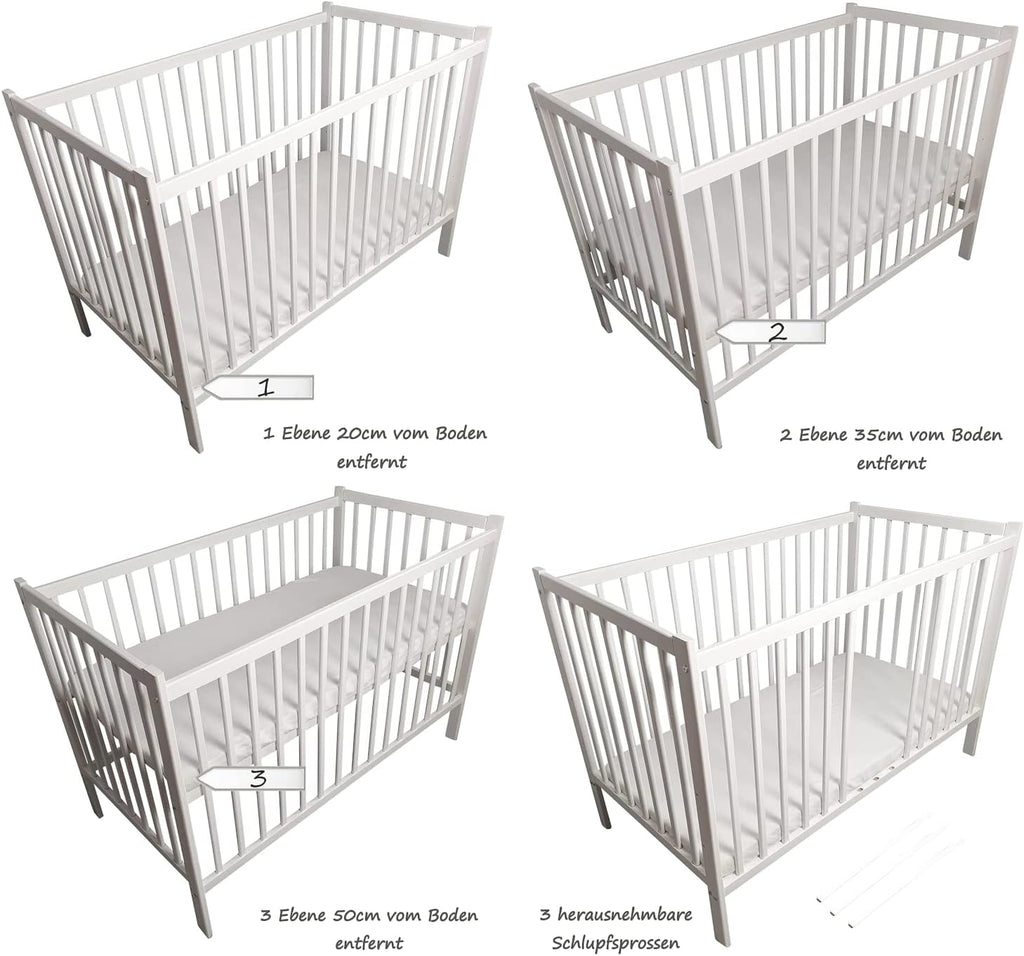 Bello24 - Set completo di 16 pezzi per culla e biancheria da letto Happy Leo, con materasso regolabile in altezza per neonati e bambini piccoli, in legno massello (Grigio - Orsetto Luna)