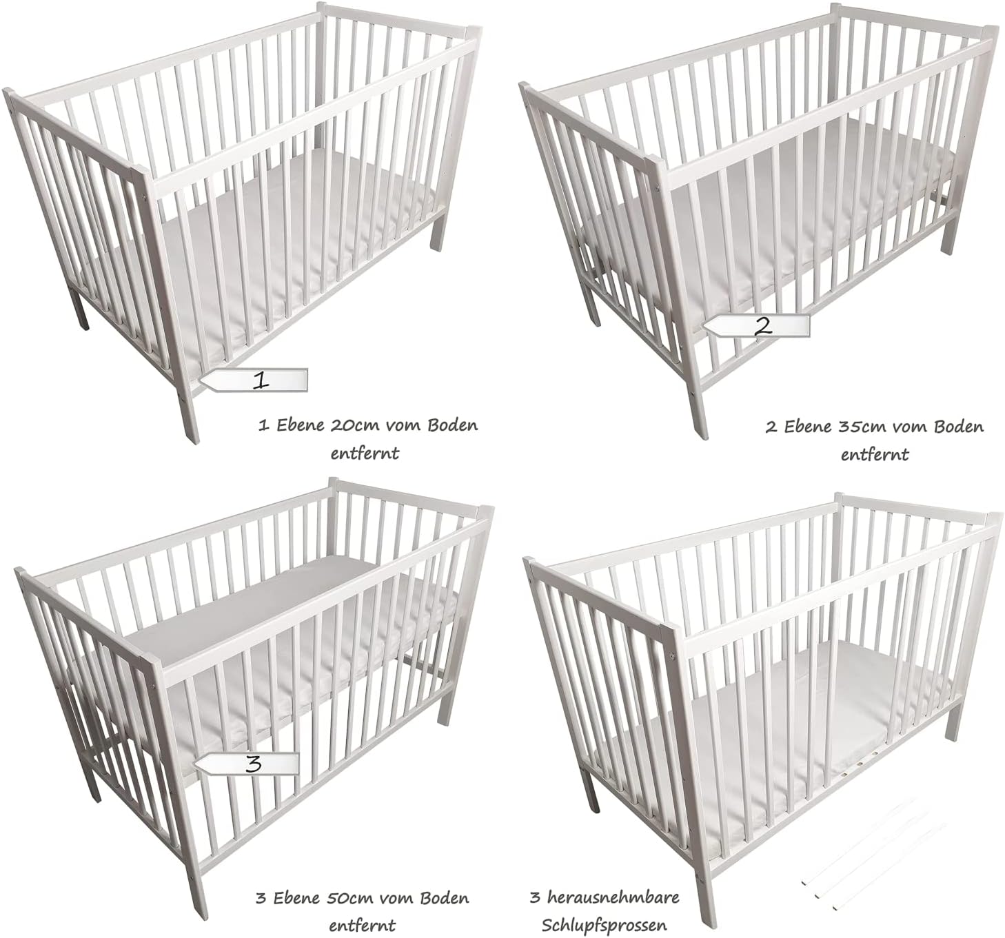 Bello24 - Set completo di 16 pezzi per culla e biancheria da letto Happy Leo, con materasso regolabile in altezza per neonati e bambini piccoli, in legno massello (Grigio - Orsetto Luna)
