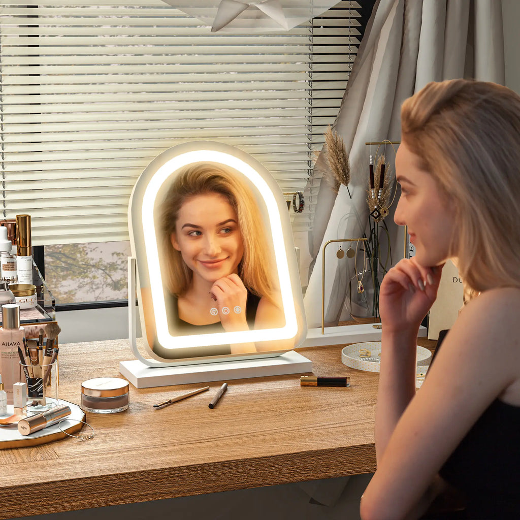 HOMCOM Specchio per Trucco con Illuminazione LED Controllo Touch Bianco