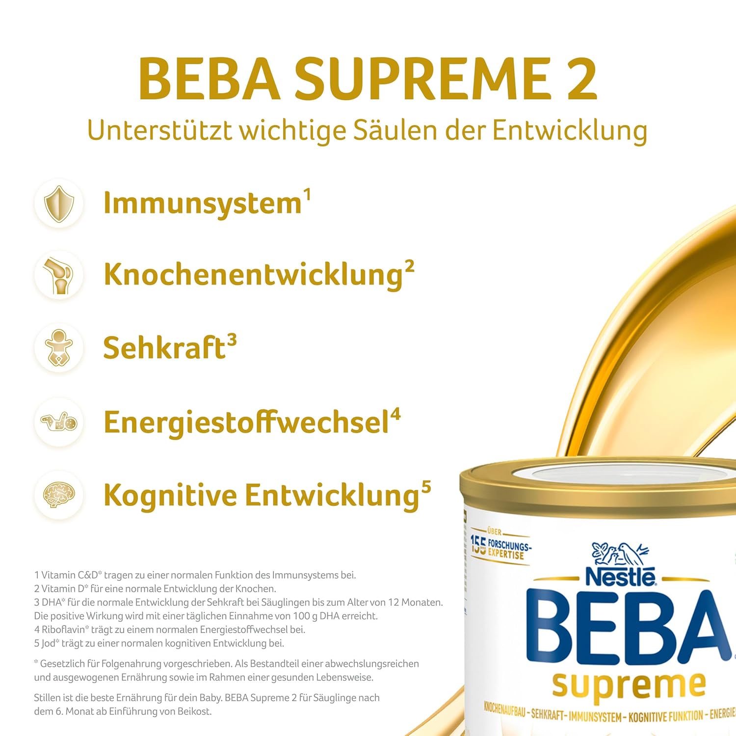 BEBA SUPREME 2 Folgemilch nach dem 6. Monat, Babynahrung mit 6 HMO Komplex, nur Laktose, ohne Palmöl, 6er Pack (12 x 800g)