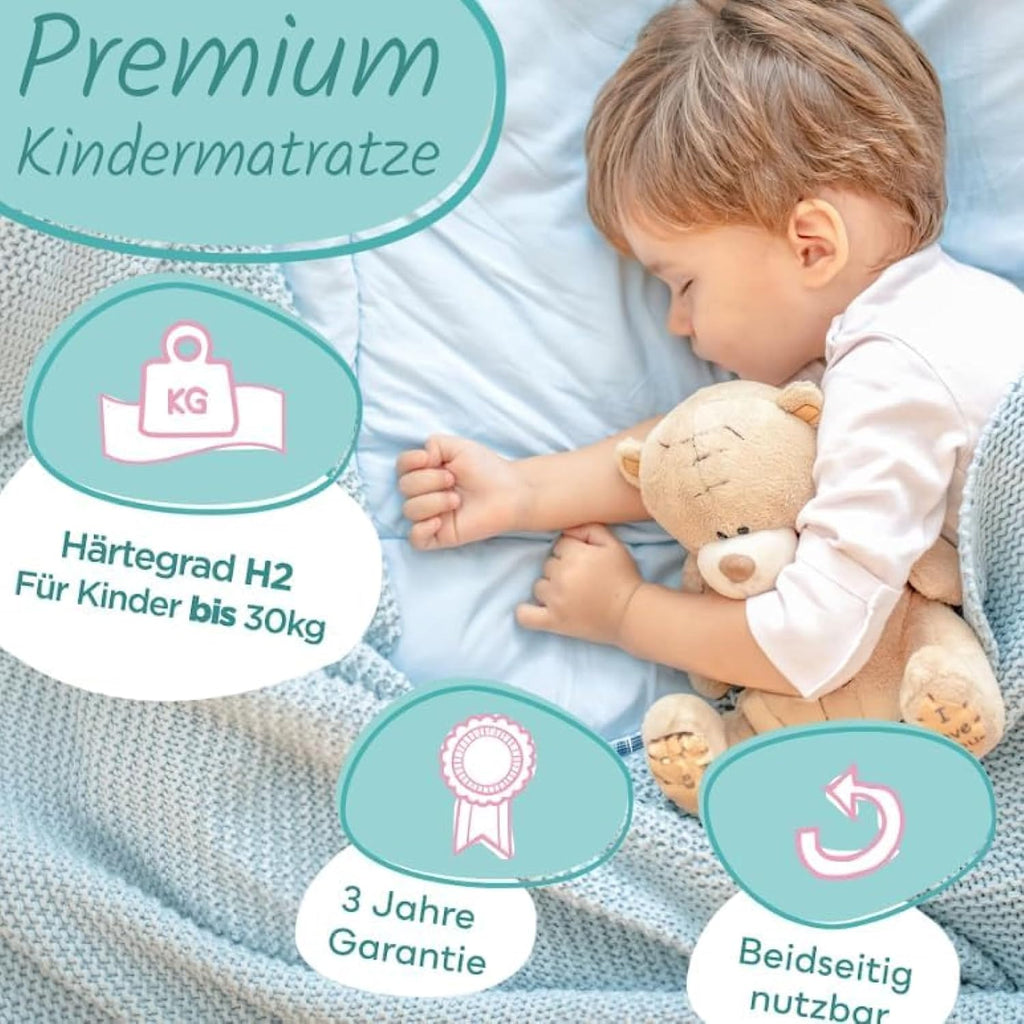 Sun Garden Kindermatratze 120x200 cm H3, Oeko Tex 100 Zertifiziert, Matratze für Kinderbett, Bezug waschbar, Optimale Matratze für Kinder, Bezug mit Klimafaser-Versteppung, Modell P1440 ComfortPur