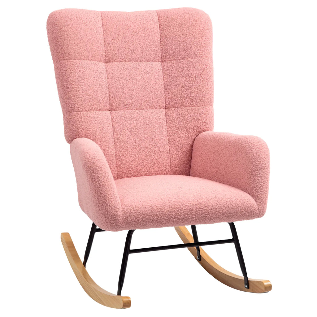 HOMCOM Schaukelstuhl Schwingsessel sanftes Schaukeln Teddysamt Rosa