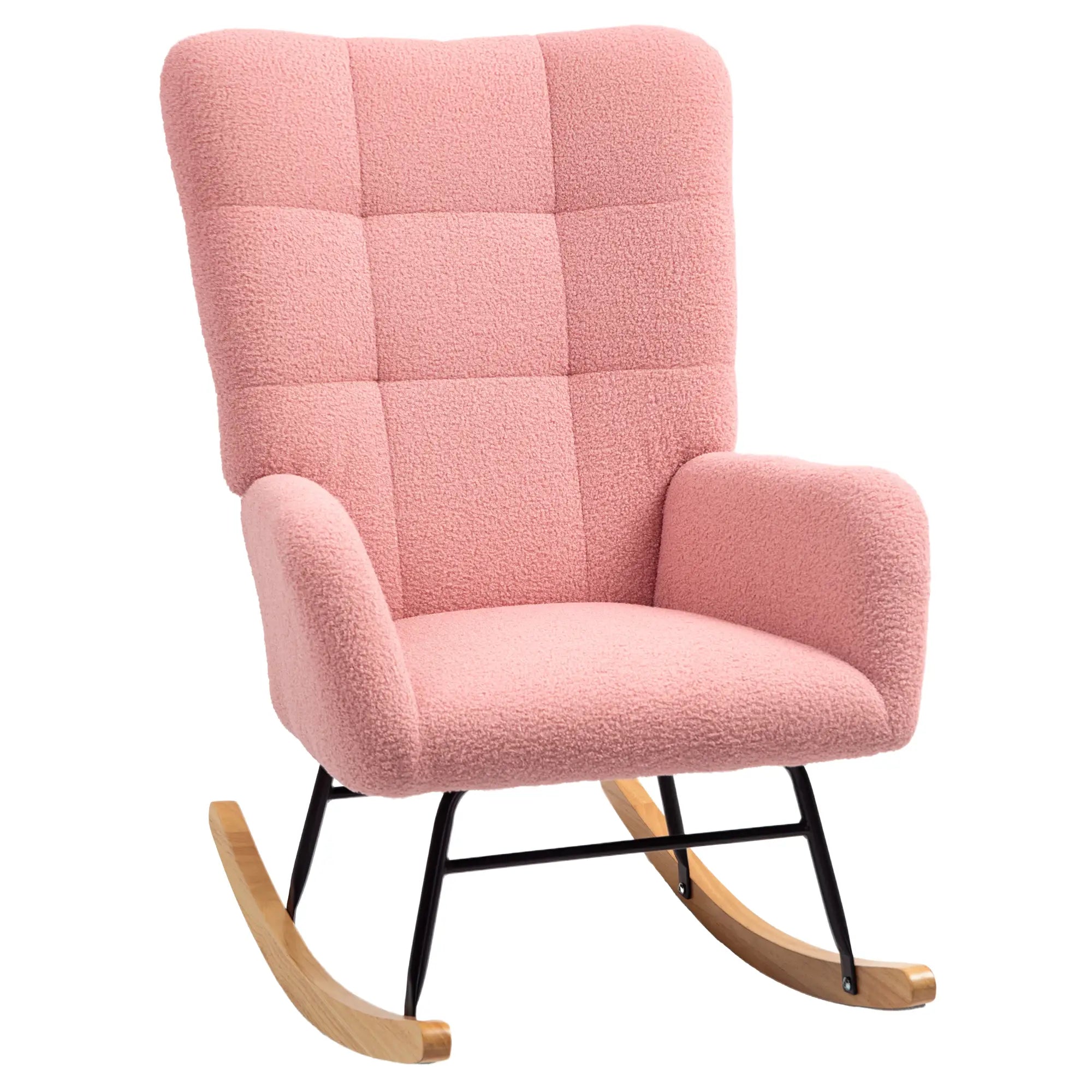 HOMCOM Schaukelstuhl Schwingsessel sanftes Schaukeln Teddysamt Rosa