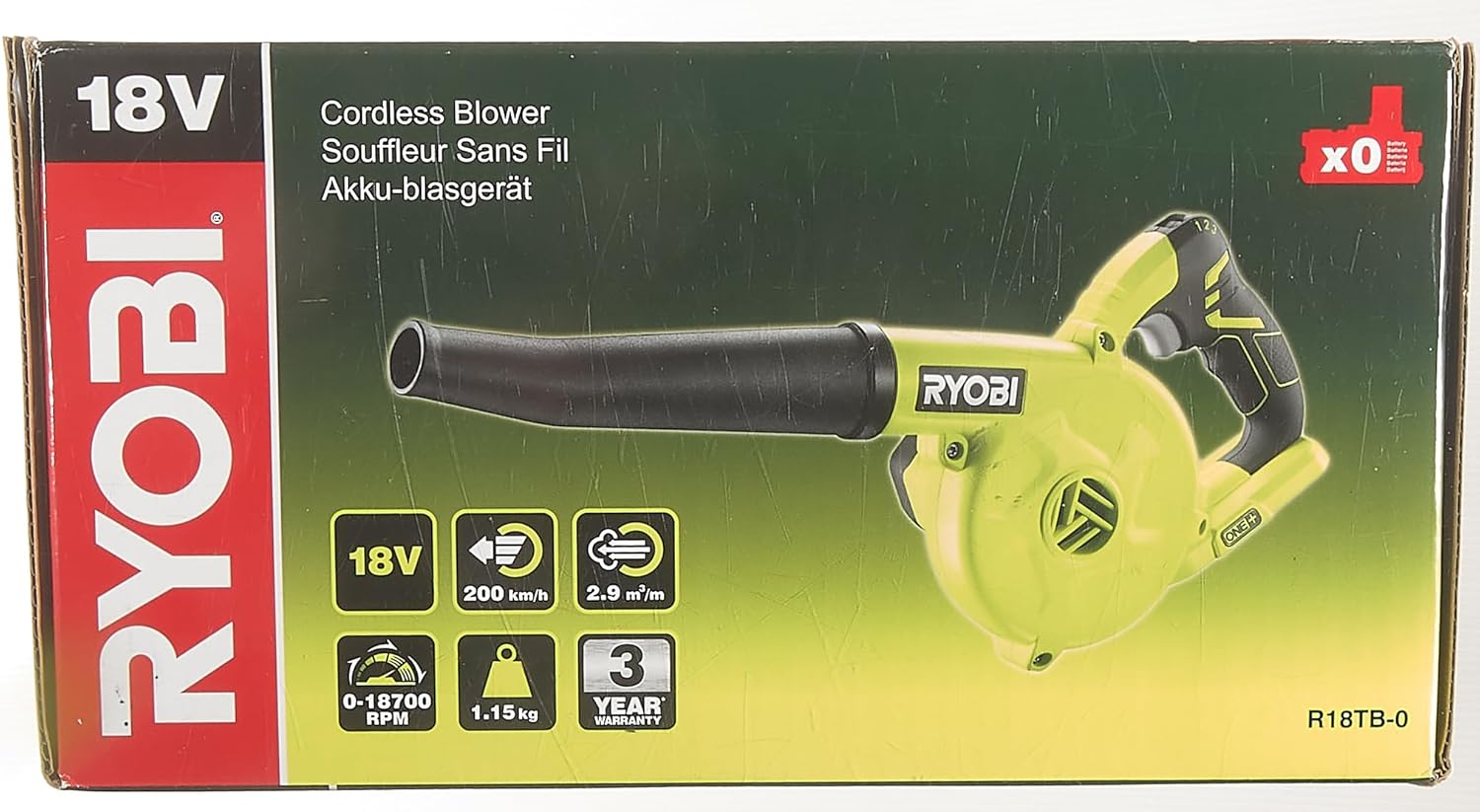 18 V ONE+ Akku-Geblse R18TB-0 (Luftvolumen 2,9 m/min, Luftgeschwindigkeit von 200 km/h, ohne Akku und Ladegert)