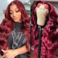 Bellezza infuocata: Parrucca Body Wave bordeaux con parte frontale in pizzo 99J in capelli veri