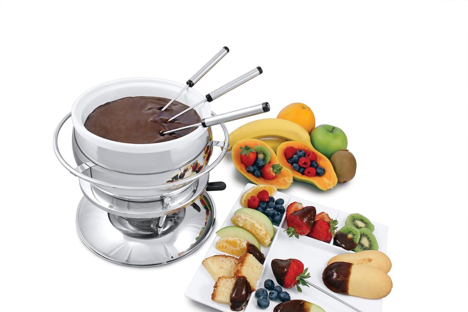 Swissmar F66415 Lausanne Fondue Set 11-teiliges, Kupfer/Edelstahl, 1.8L, Fondue-Set für Fleisch, Käse und Schokolade, für 6 Personen, Geschenkset