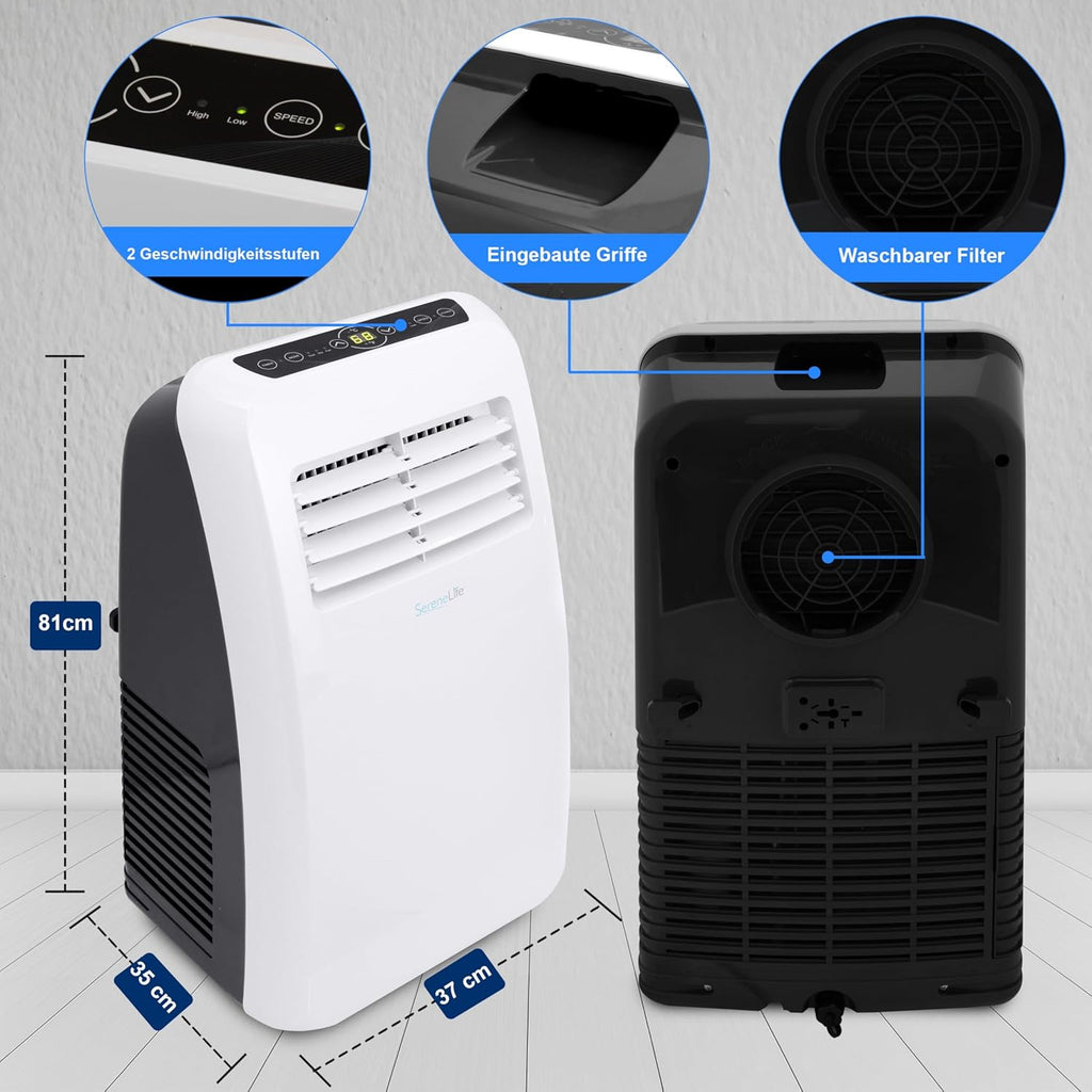 SereneLife Climatizzatore portatile, dispositivo di raffreddamento ad aria mobile 3 in 1 con tubo di scarico - Refrigeratore ad aria, deumidificatore e ventilatore, climatizzatore 9.000 BTU, 1,5 L umidità/ora, raffredda ambienti fino a 42 m