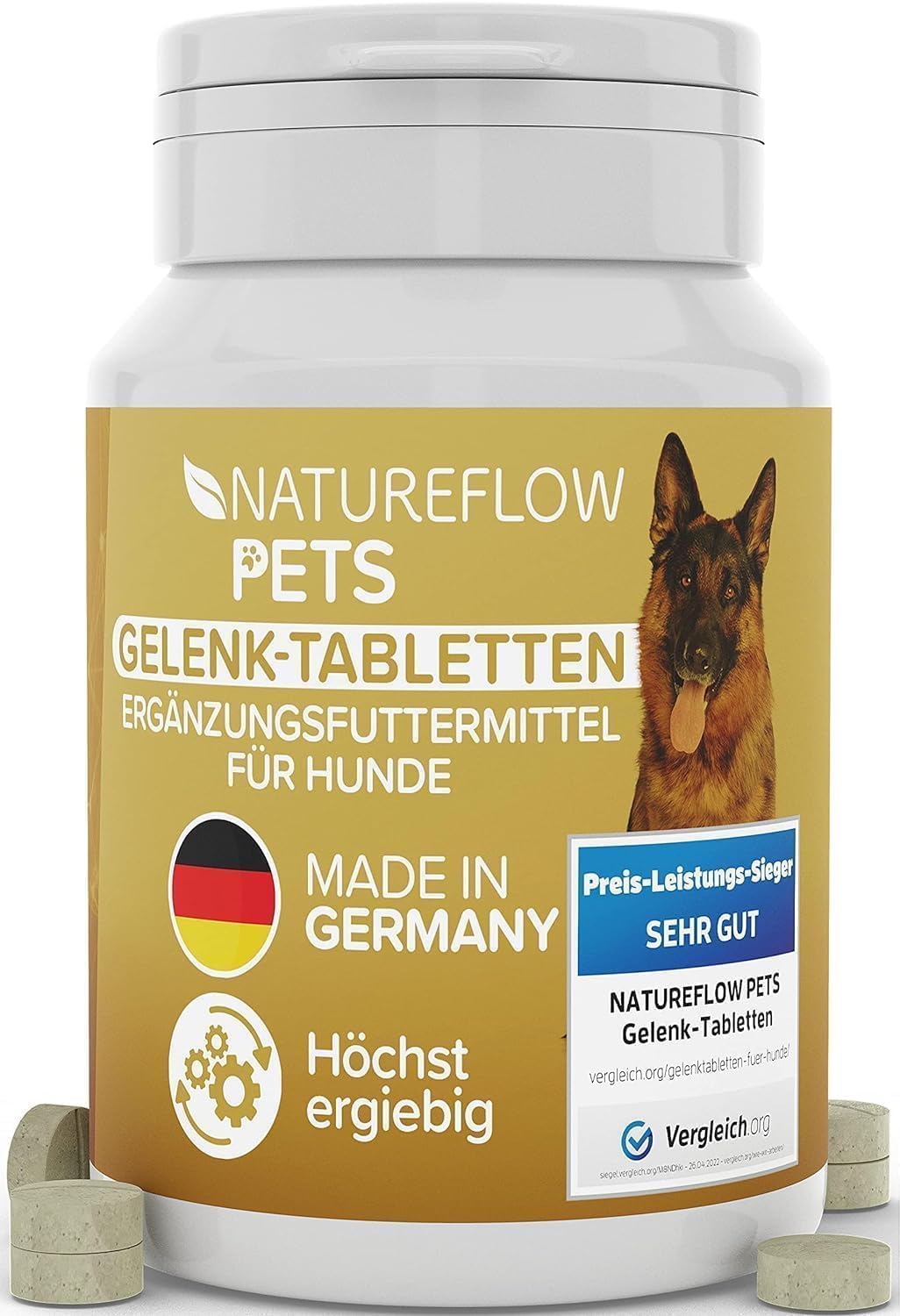 NATUREFLOW Compresse Articolari Cani – Confronto MOLTO BUONO Made in Germany con Cozza Verde, MSM e Artiglio del Diavolo - Non capsule, elevata accettazione Compresse Articolari Cane - 300 Pezzi Fornitura