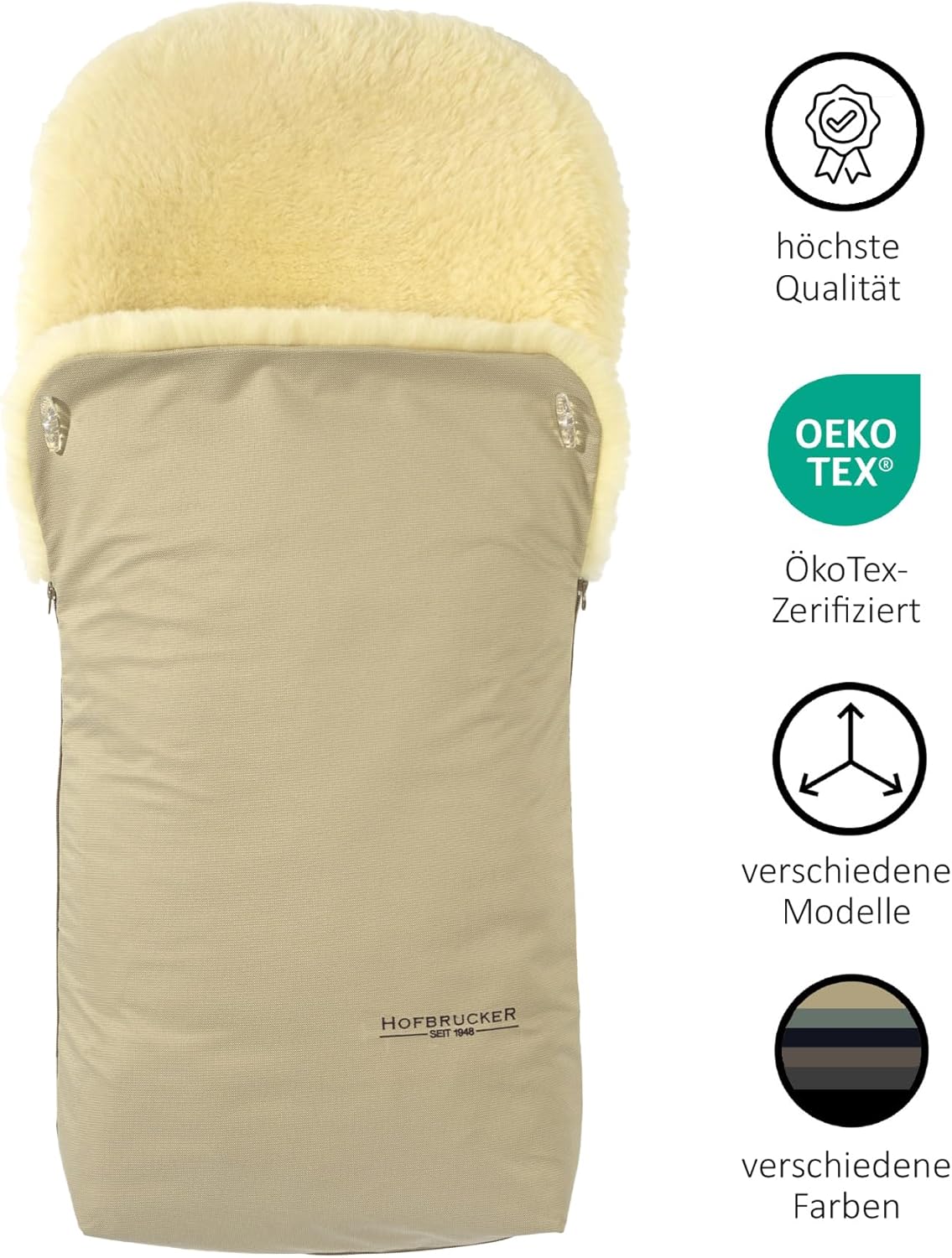 Sacco passeggino in agnello Hofbrucker Putzi, per passeggino/carrozzina, sacco termico invernale antivento e idrorepellente/sacco scaldapiedi imbottito con parte superiore rimovibile/in vera pelliccia di agnello/Prodotto in Germania