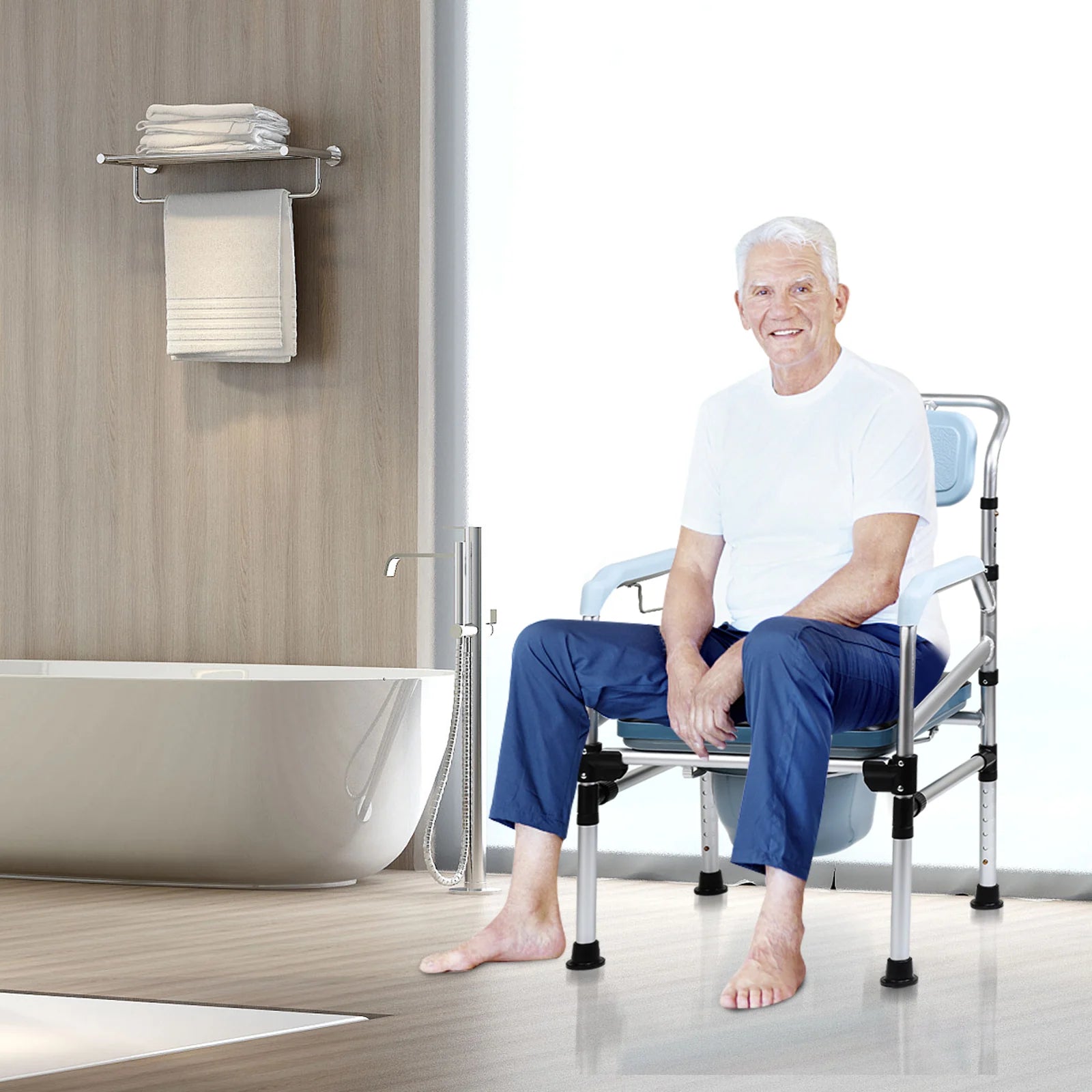 Sonnewelt Sedia comoda regolabile in altezza con sedia WC inclusa