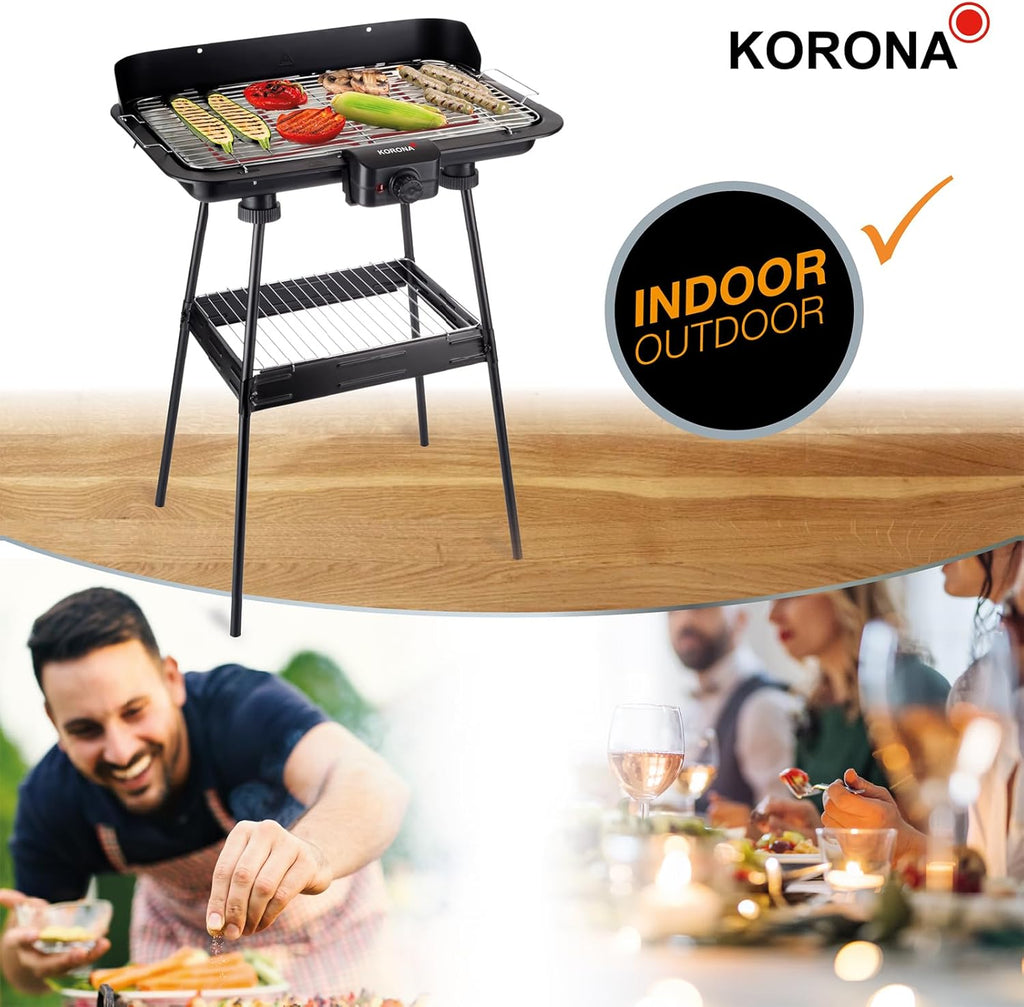 Korona 46222 Elektro-Standgrill mit Rollen | 2400 Watt Elektrogrill | Geteilte XXL Grillfläche, geriffelt und glatt | mit Deckel und Temperaturanzeige