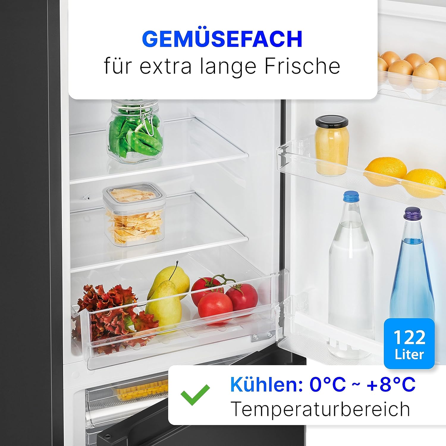 Bomann Frigo-Congelatore KG 320.2, 143 cm di Altezza, Frigo-Congelatore con Capacità 175 Litri, 3 Ripiani e 3 Cassetti, Cerniera della Porta Reversibile, Frigo-Congelatore Silenzioso 39 dB, Nero