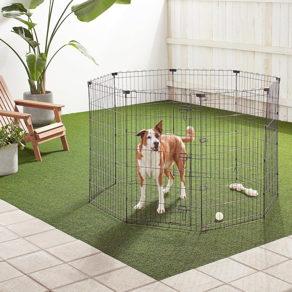 Amazon Basics - Achteckig, Laufgehege für Hunde und andere Haustiere, faltbar, Metall, mit Tür,122 cm, Schwarz