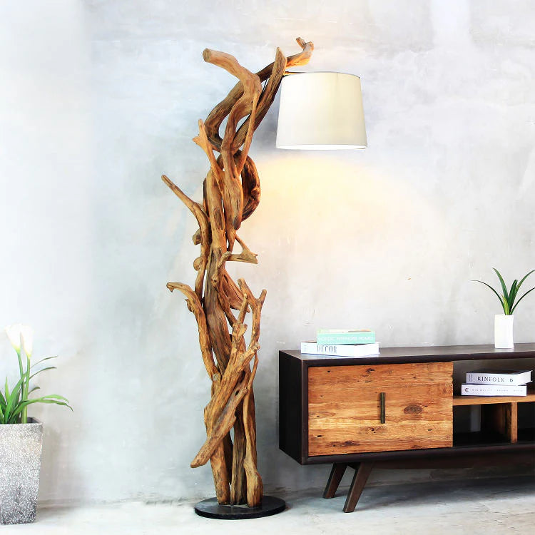 Wurzel Holz Lampe MORGAN inkl. Lampenschirm Schwarz Natur