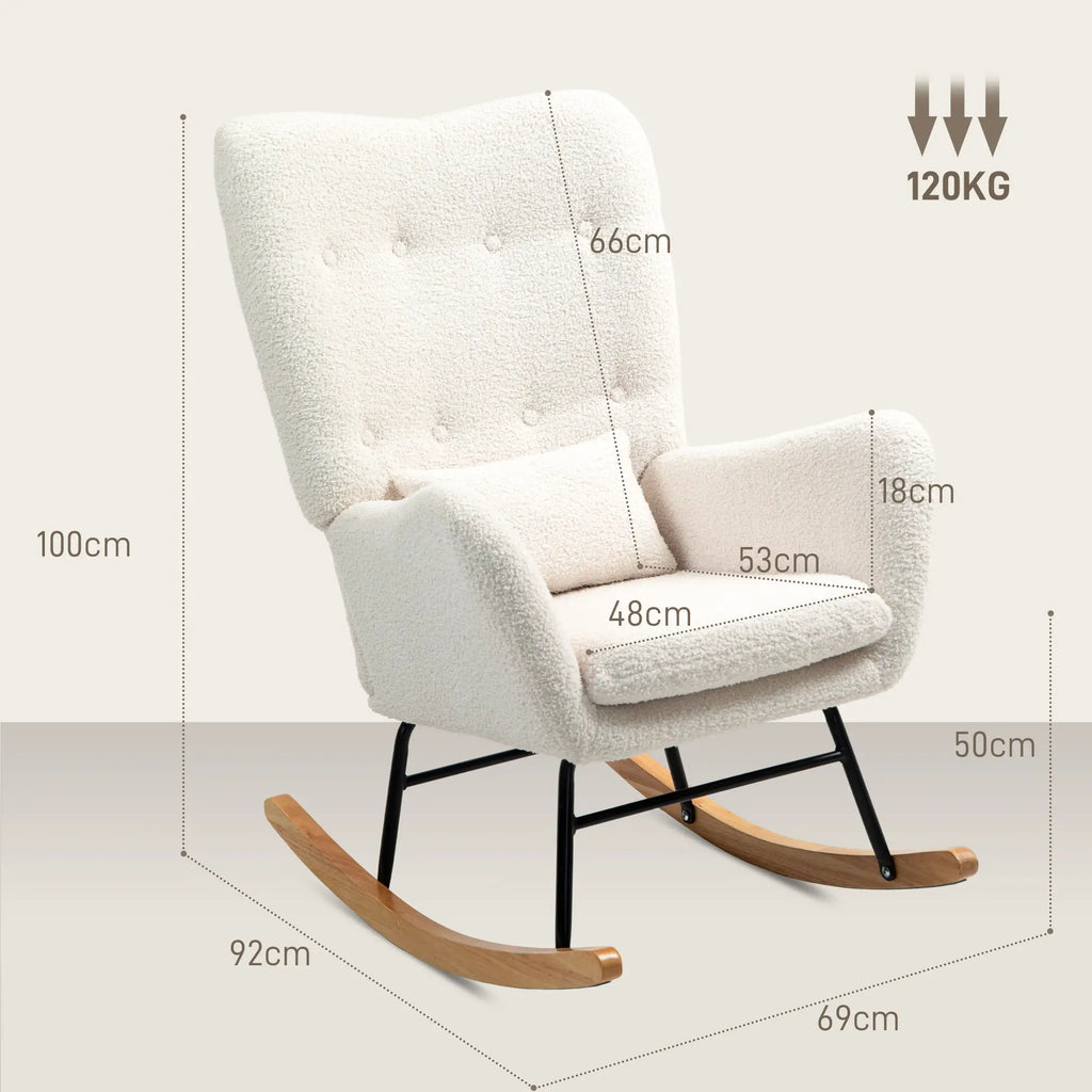 HOMCOM Sedia a Dondolo da Soggiorno con Dondolio Lieve, Tessuto Teddy, Bianco Crema