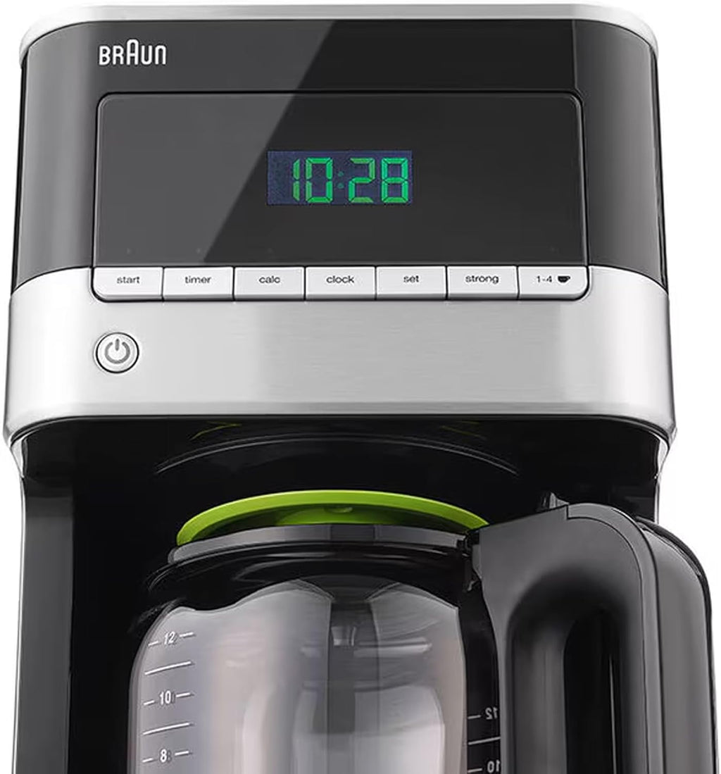 Braun Household PurAroma 7 Macchina da caffè KF 7125 – Macchina da caffè filtro con caraffa termica e funzione timer, Caffettiera per un aroma unico, 1000 Watt, Nero/Acciaio inox