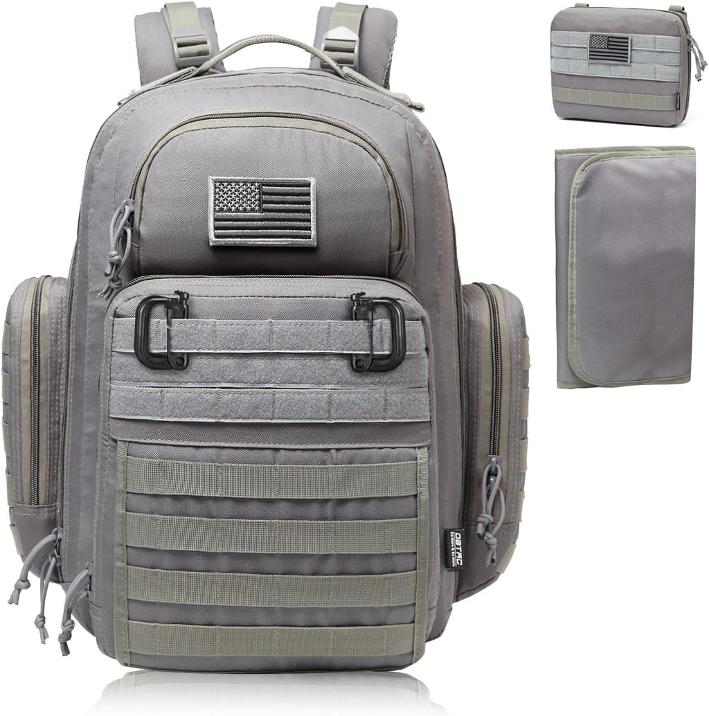 DBTAC Zaino Fasciatoio per Papà, Borsa per Pannolini Grande da Uomo con Materassino per il Cambio, Tasche Isolate + Lavabili, Cinghie per Passeggino, Grigio