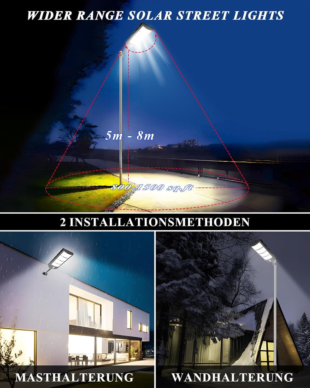 Bellanny 600W LED Solar Straßenlaterne | 6500K Wandleuchte mit Bewegungsmelder Sensor | IP65 Wasserdichte Straßenlampe Außen-Sicherheitsbeleuchtung Strahler für Garten Hof Garage Haustüren Wege,4Pcs