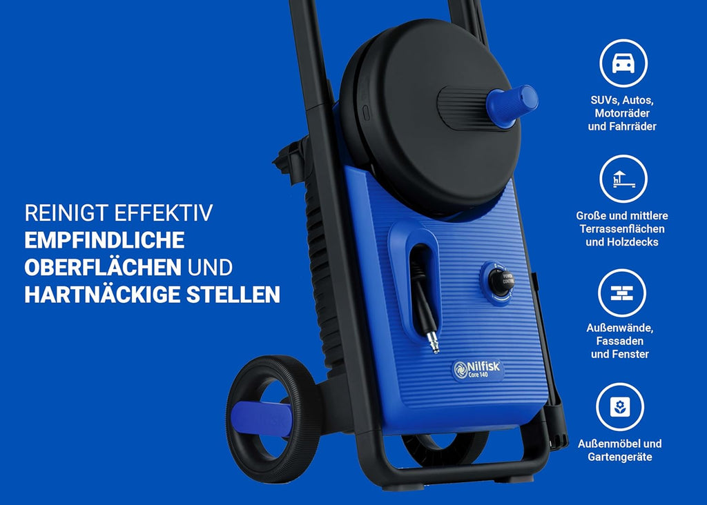 Nilfisk Core 140 Idropulitrice con PowerControl - Idropulitrice per la pulizia di aree esterne e il lavaggio auto (1800 W)