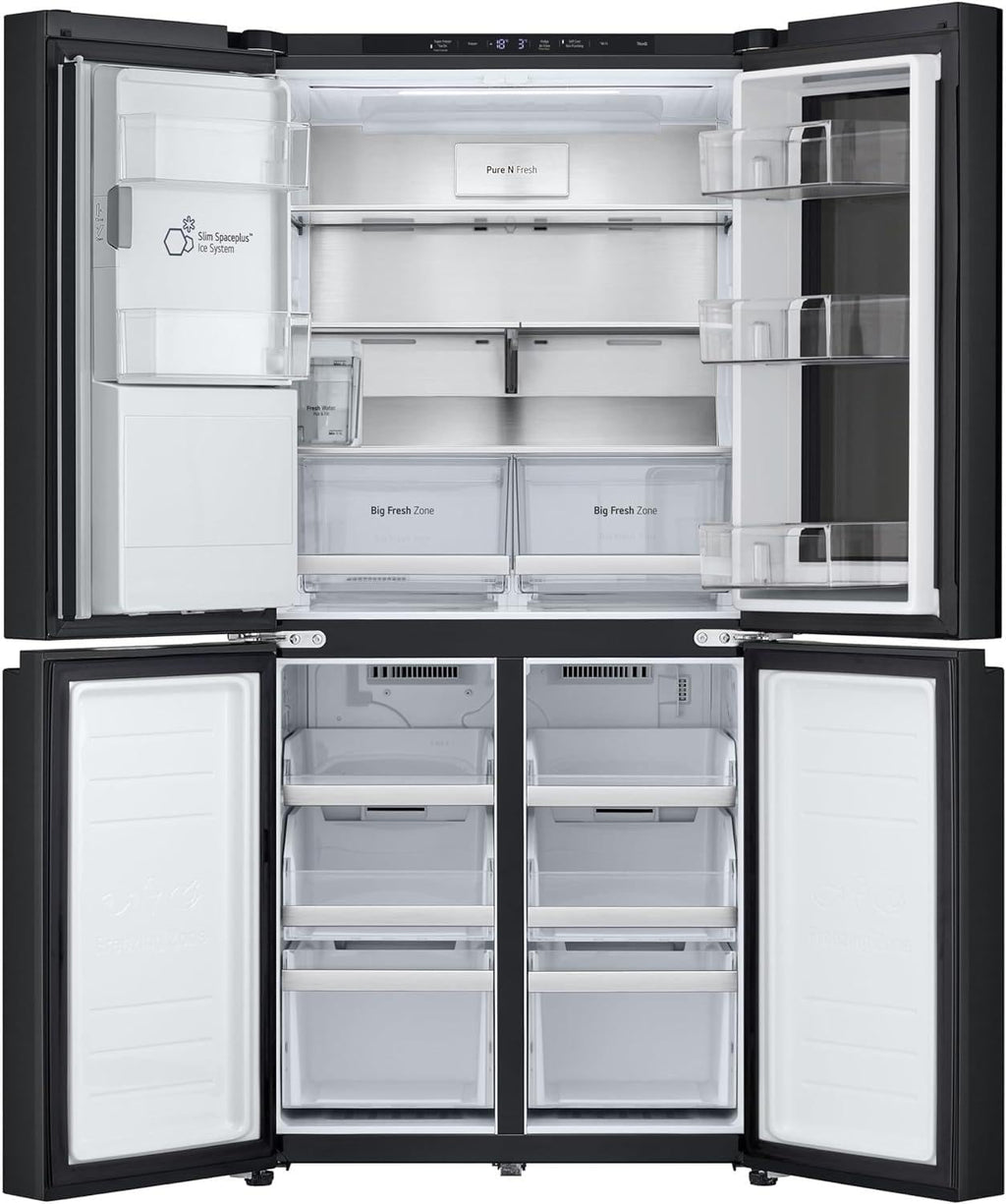 LG GMG861EPAE InstaView SLIM Multi-Door, Classe E, 508 L, Frigorifero Combinato, Erogatore di Ghiaccio, Ghiaccio Tritato e Acqua con UVnano, Total NoFrost, Compressore Smart Inverter, Wi-Fi, Colore Matte Black