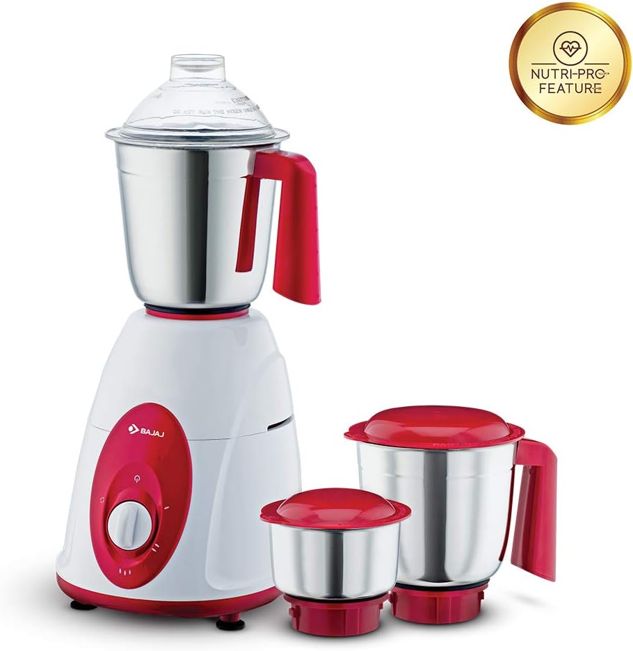 Bajaj Majesty Classic Indian Mixer Grinder, 750W (Rosso Bianco) 3 Contenitori |Adattatore Internazionale Extra|1 Mese di Garanzia|2 Anni di Garanzia sul Motore
