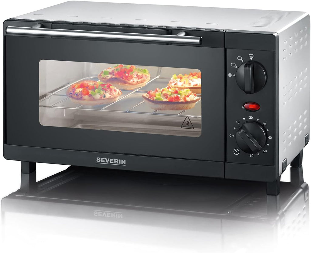 SEVERIN TO 2052 Forno tostapane (800 W, incl. griglia e teglia da forno, 9 L) argento/nero e 2287-000 Tostapane automatico, incl. supporto per panini, 2 fessure, 700 W, AT 2287, nero