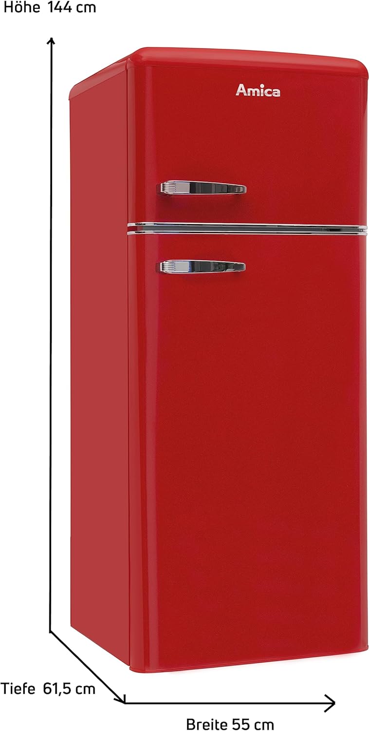 Amica KGC 15632 T Frigorifero con congelatore Retro / Ice Blue (Turchese) / 144 cm (A) x 55 cm (L) x 62 cm (P) / Design retrò / Frigorifero con congelatore