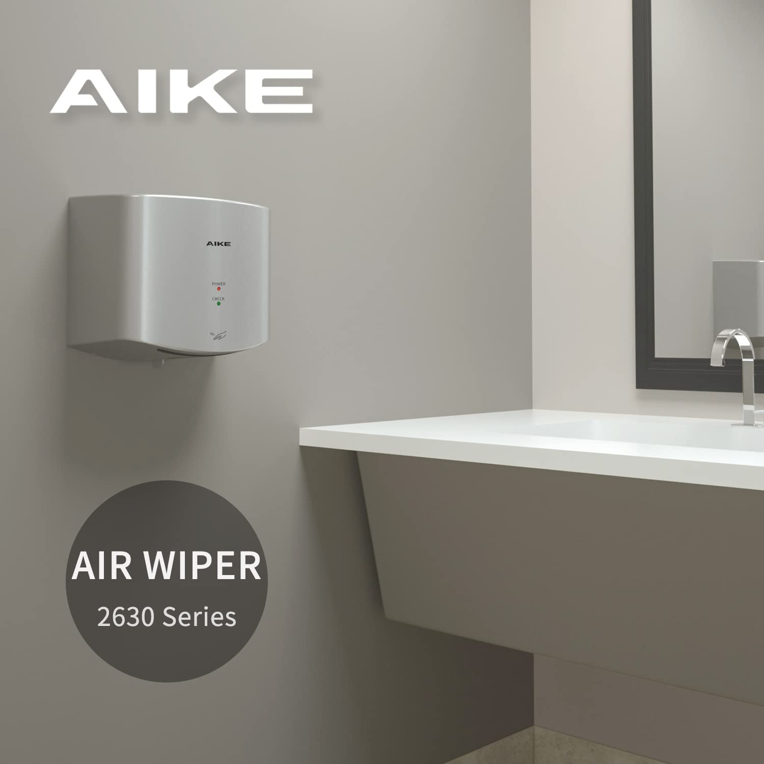 AIKE Hndetrockner 10 Sekunden Trocknen Energiesparend Kommerziell Elektrischer Hndetrockner Automatisch für Küche Badezimmer Toilette AK2630S 220V 1400W Silber