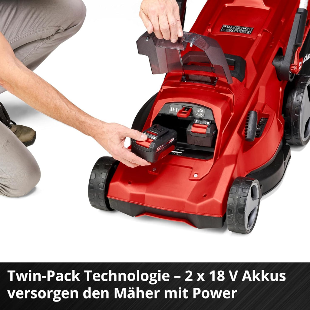 Einhell Akku-Rasenmäher RASARRO 36/42 Kit Power X-Change (36V, 42 cm Schnittbreite, bis 725 m², Brushless, 50L Fangkorb, Mulchfunktion, inkl. 2x 5,2Ah + 1x Twincharger)