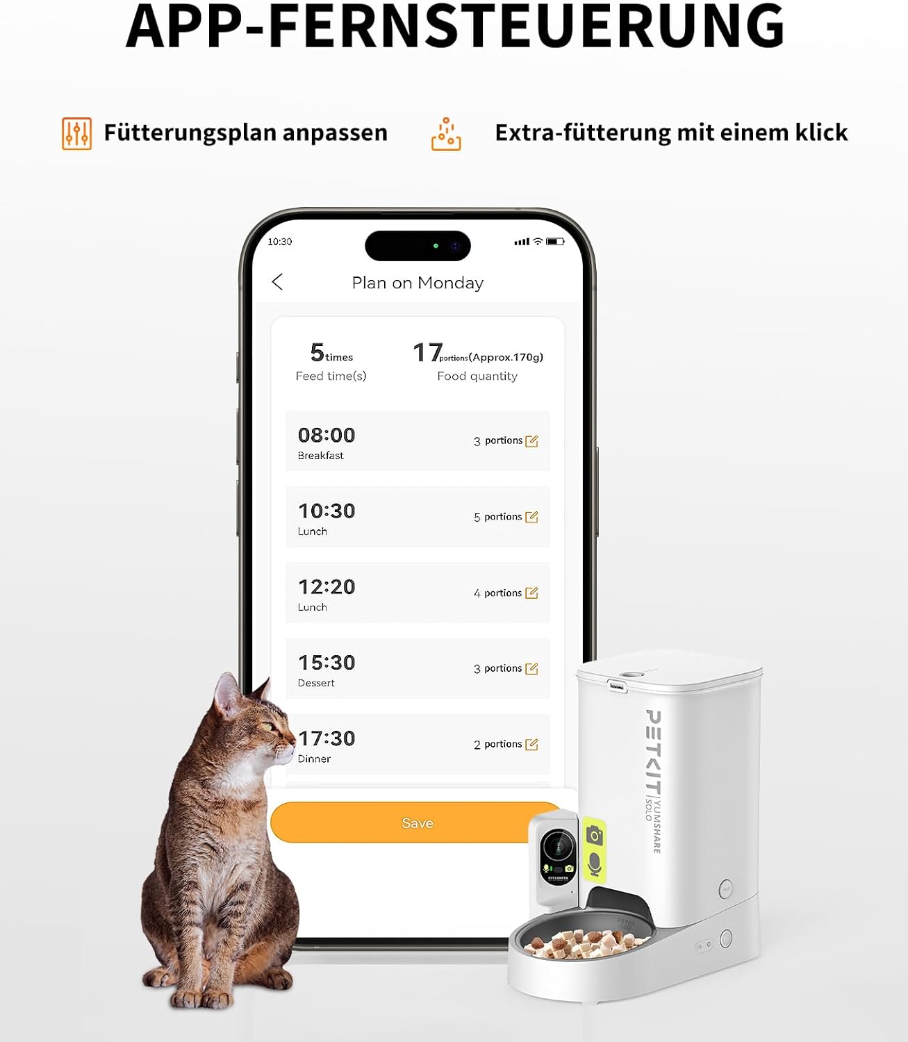 PETKIT Futterautomat Mit Kamera, KI Futterautomat Katze,3L Katzen Futterautomaten,Automatischer Futterspender für Katze und Hund,2.4G WiFi Intelligente App-Steuerung,1-5 Mahlzeiten