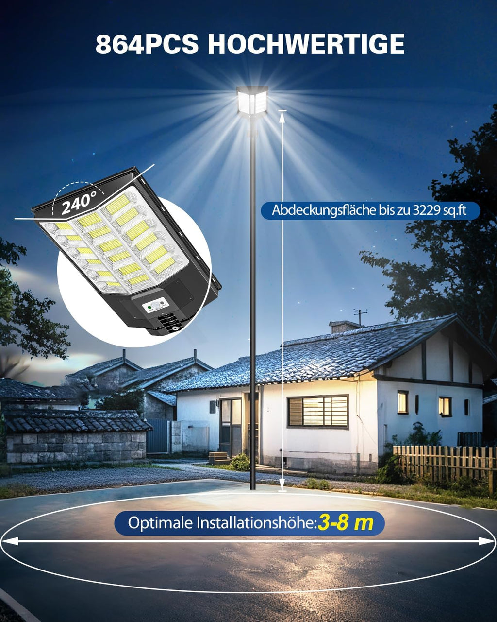 Sararoom 600W Straßenlaterne Solar Wegeleuchte, 594LEDs Solarlampe mit Bewegungsmelder, 6500K Wandleuchten mit Fernbedienung - IP65 Straßenlampe Außen Sicherheitsleuchte für Garten Garage Hof,4Pack