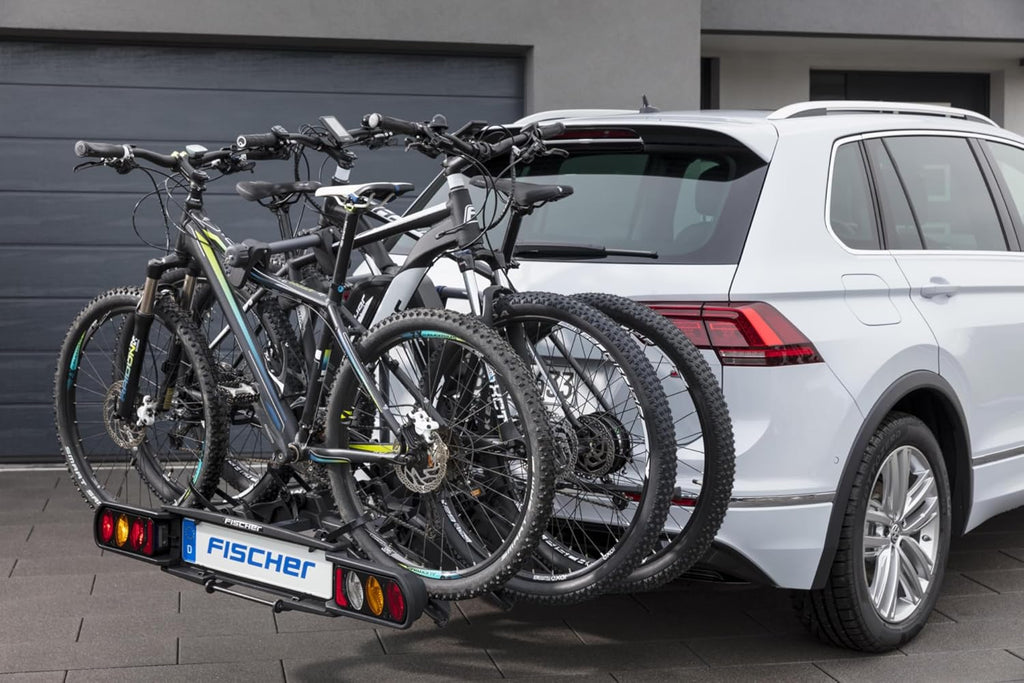 Fischer Portabici da Gancio Traino Proline Evo 2, per 2 biciclette fino a 60 kg di carico utile, adatto per e-bike, preassemblato, con serratura, pieghevole