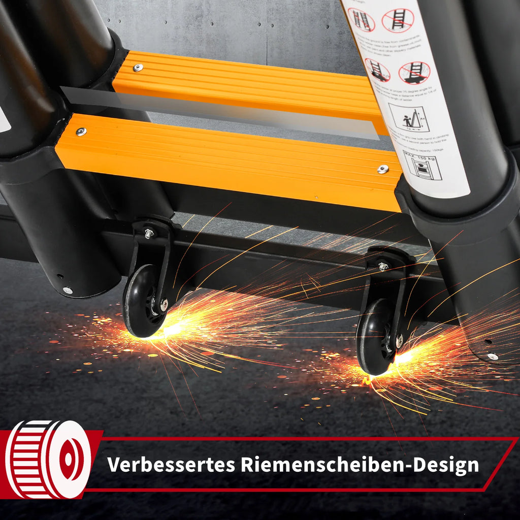 Sonnewelt 5M Alu Teleskopleiter Klappleiter mit Rdern und Dreiecksstabilisator Schwarz