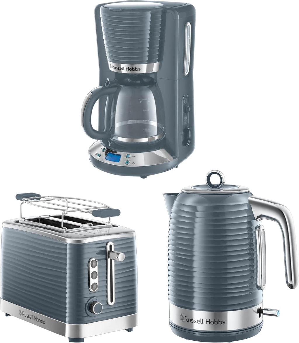 Russell Hobbs Inspire Grey Colazione Set Tostapane, Bollitore e Macchina da Caffè
