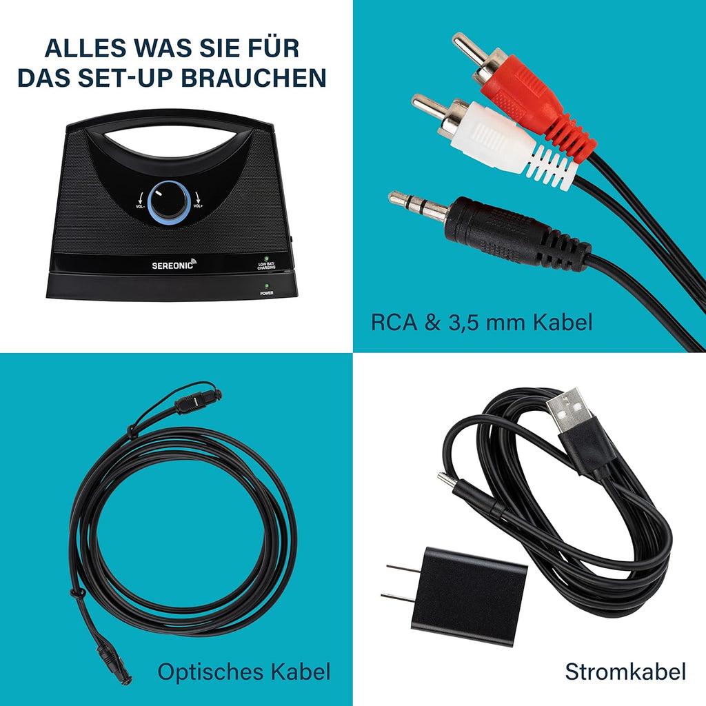 SEREONIC Altoparlante TV Wireless Portatile per Smart TV – L'Altoparlante Ideale per la TV con Suono non Rimbombante – Altoparlante TV Wireless per Anziani e Persone con Problemi di Udito – Portata 30 m