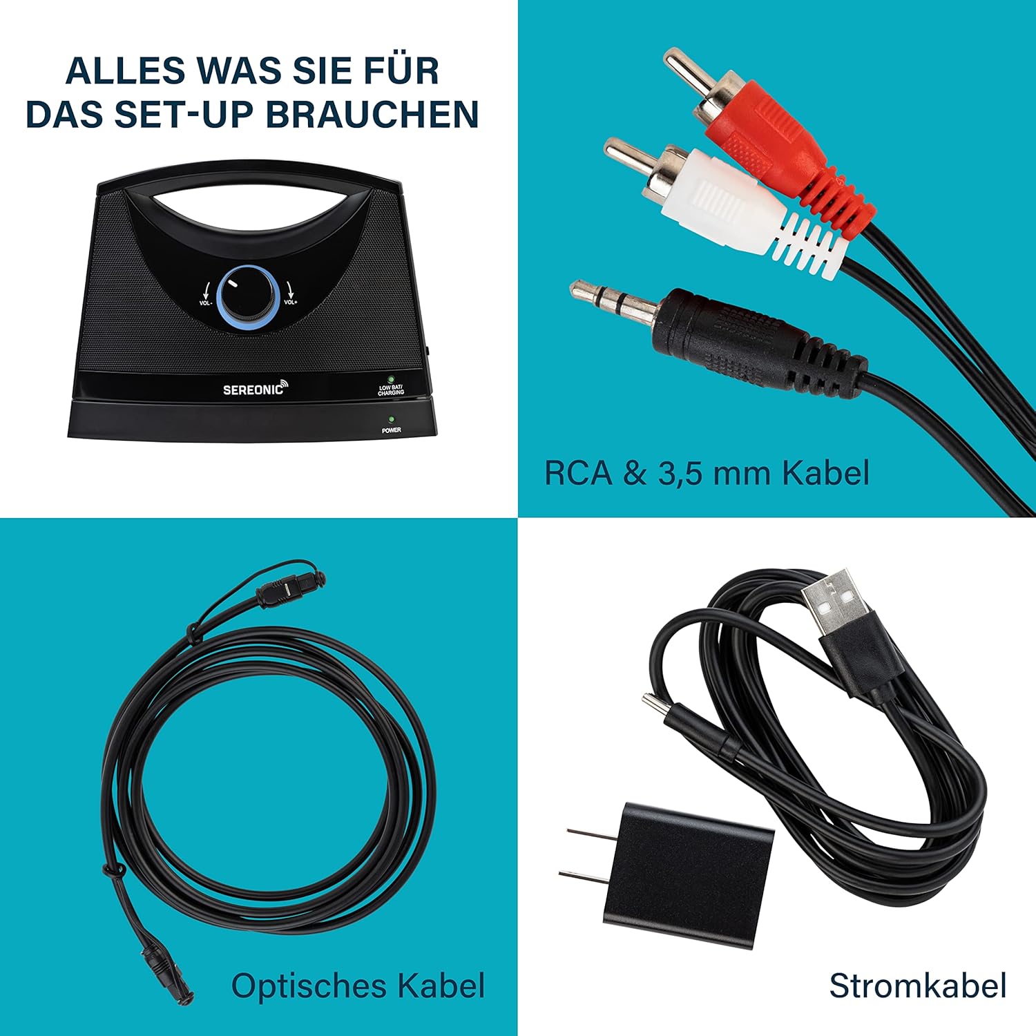 SEREONIC Altoparlante TV Wireless Portatile per Smart TV – L'Altoparlante Ideale per la TV con Suono non Rimbombante – Altoparlante TV Wireless per Anziani e Persone con Problemi di Udito – Portata 30 m