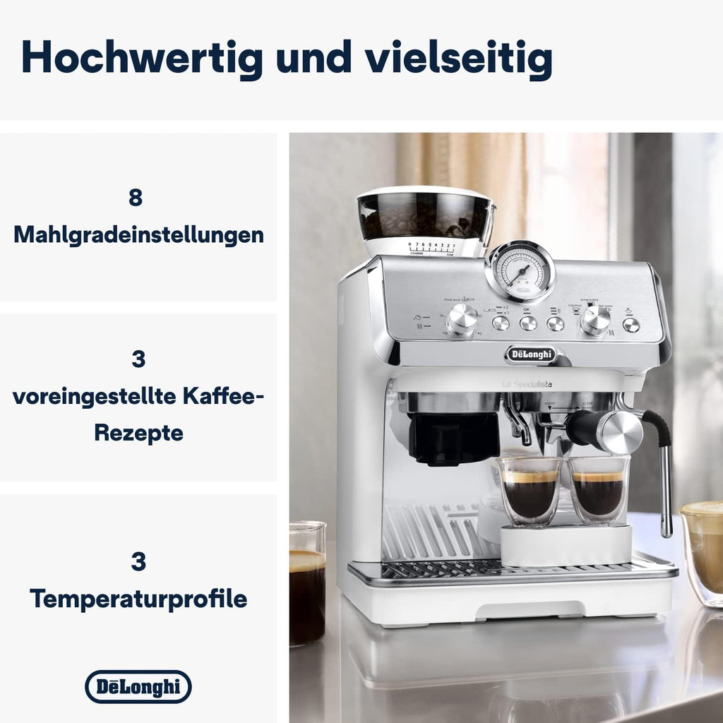 De'Longhi La Specialista Arte EC9155.MB Macchina da Caffè Espresso con Macinacaffè, 8 Livelli di Macinatura, 15 Bar, 3 Temperature, Lancia Vapore, 1300 W, Serbatoio 1.5 l, Acciaio Inox/Nero incluso Barista-Kit