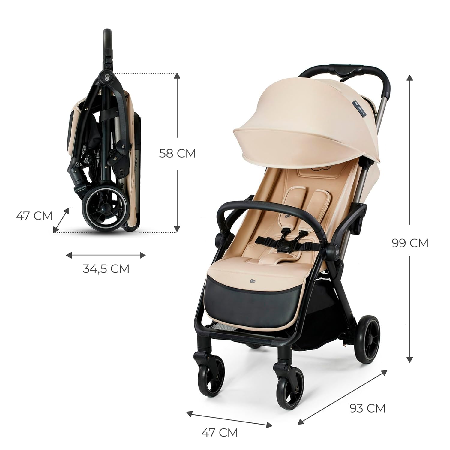 Kinderkraft APINO Buggy bis 22 kg, Liegebuggy, Kinderwagen, Leicht - 7,5kg, Automatisches zusammeklappen, Verstellbare Rückenlehne bis zur Liegeposition, ideal für Reisen, Beige