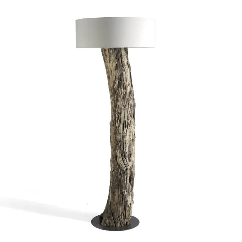 Stehlampe Holzstamm KENYON XL Hhe 180 cm | Lampenschirm Schwarz & wei