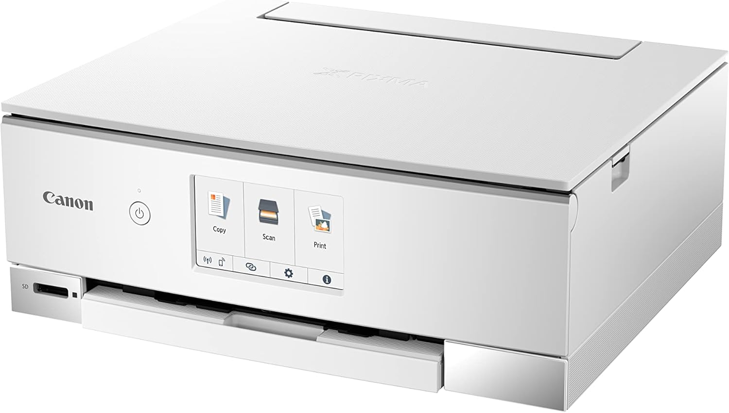 Canon PIXMA TS8351a Stampante multifunzione a getto d'inchiostro a colori DIN A4 (scanner, fotocopiatrice, 4.800 x 1.200 dpi, 6 inchiostri separati, USB, WLAN, AirPrint, stampa fronte/retro, 2 alimentatori carta, 5 GHz), bianco