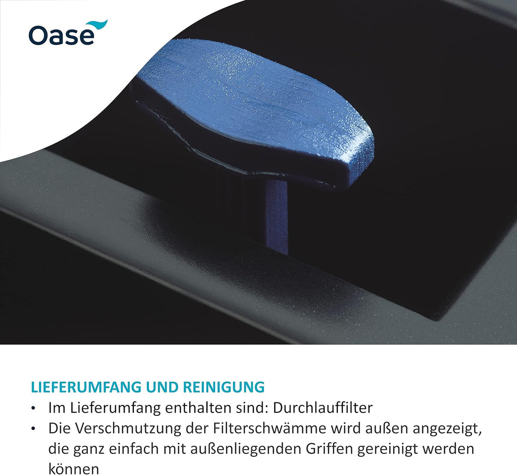 OASE 57377 Filtro a flusso continuo BioSmart UVC 16000 adatto per laghetti fino a 16 m³, sistema di filtraggio, set di filtraggio incl. materiale filtrante e chiarificatore UVC, nero